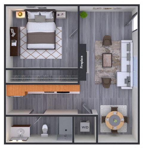 Floor plan for 1 bed, 1 bath, 476 sqft